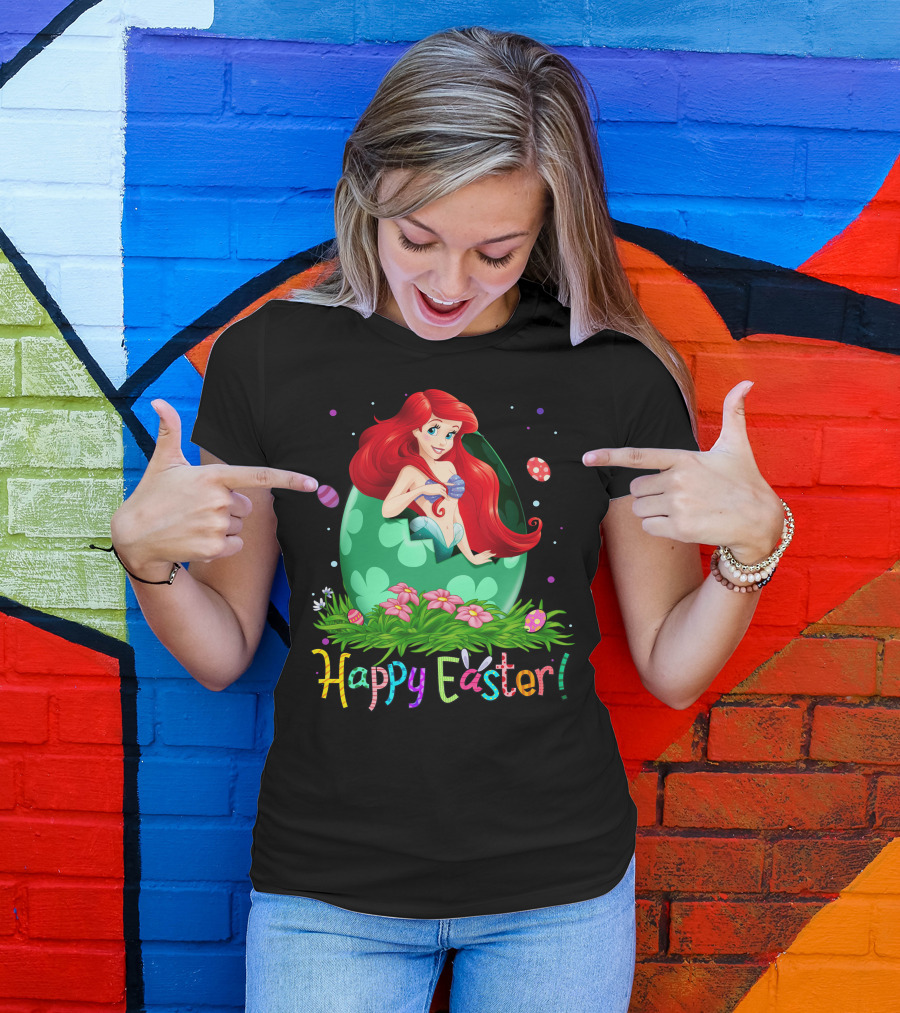 Happy Easter Ariel Egg And Flowers T-Shirt