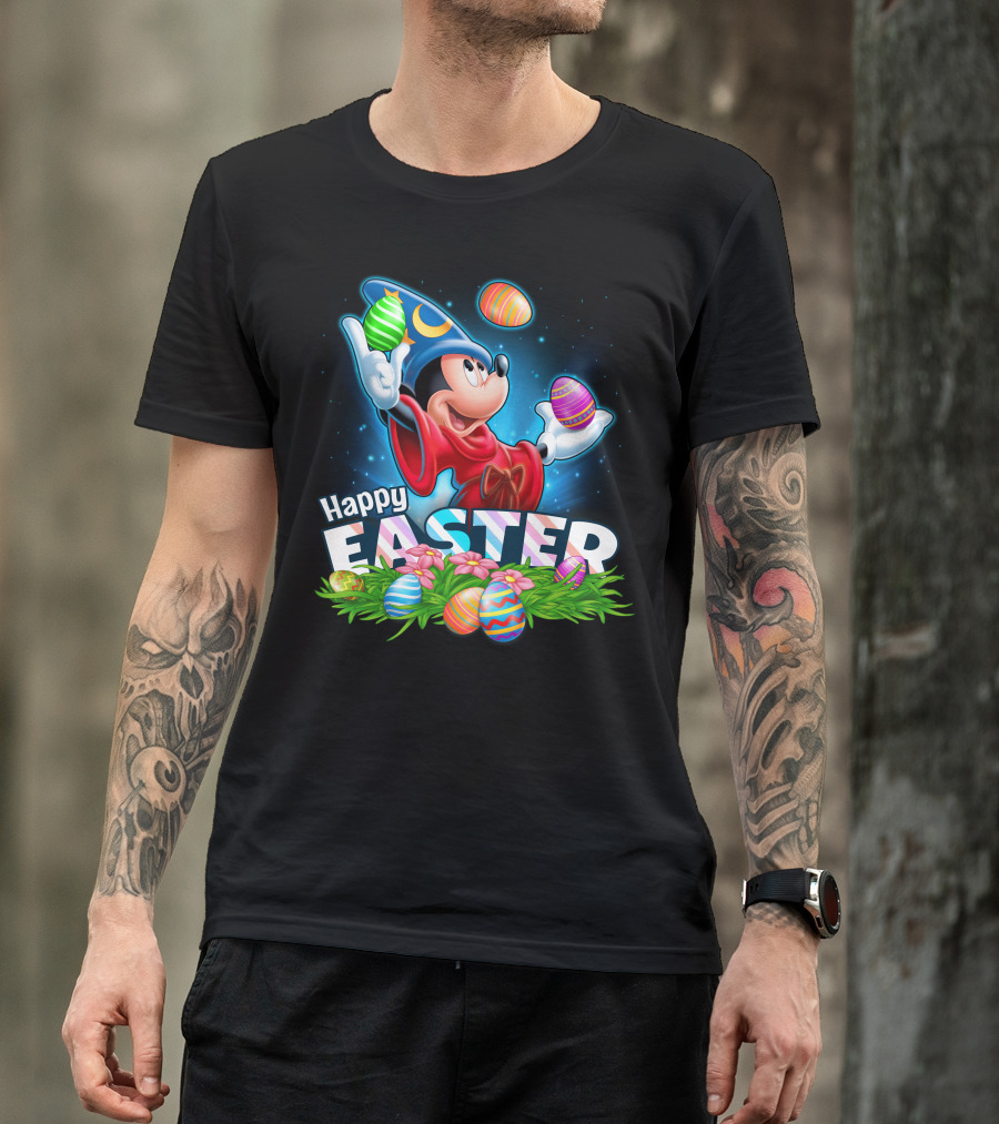 Fantasia Mickey Mouse Sorcerer Hat Juggling Easter Eggs Happy Easter T-Shirt