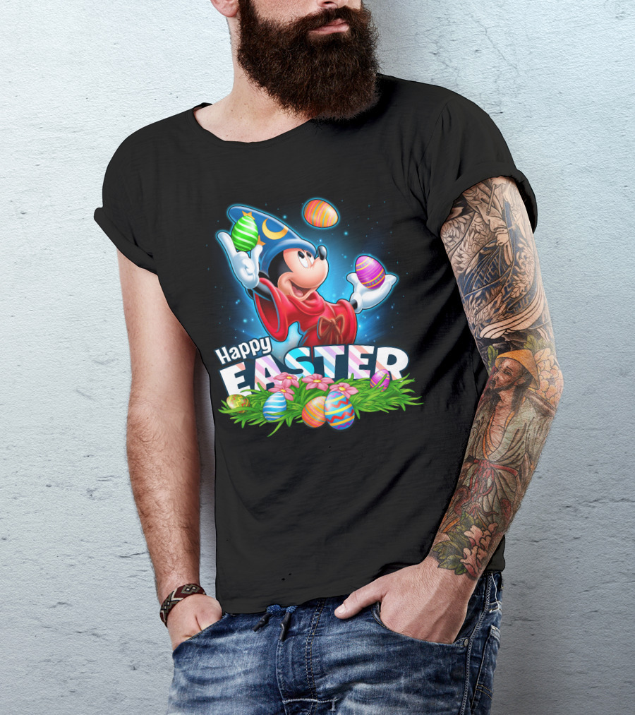Fantasia Mickey Mouse Sorcerer Hat Juggling Easter Eggs Happy Easter T-Shirt