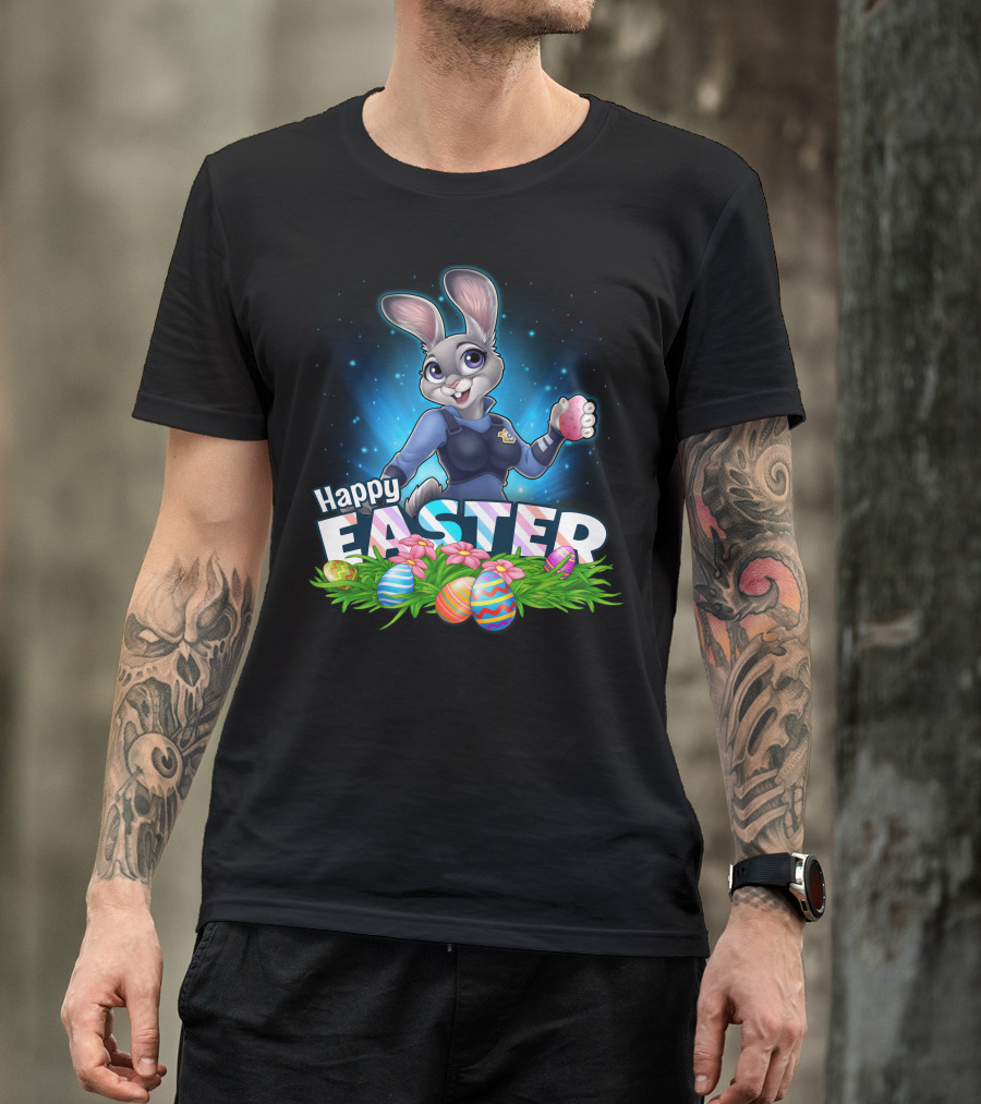 Happy Easter Judy Hopps With Colorful Easter Eggs T-Shirt