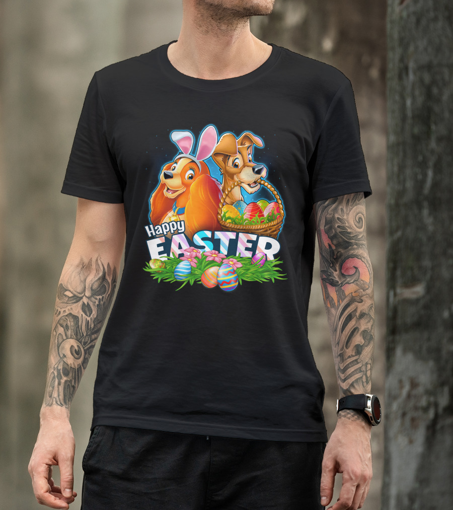 LADY AND THE TRAMP Happy Easter Bunny Ears Basket Eggs T-Shirt