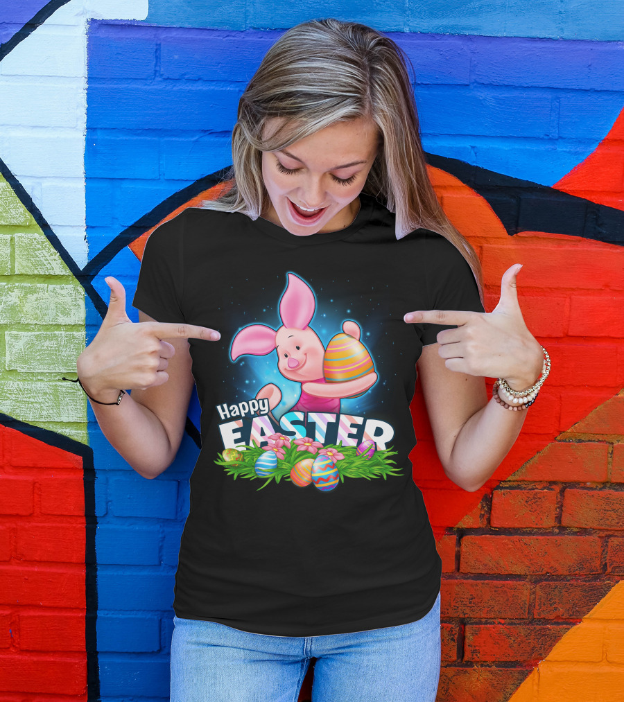 PIGLET Happy Easter Striped Easter Eggs And Flowers T-Shirt