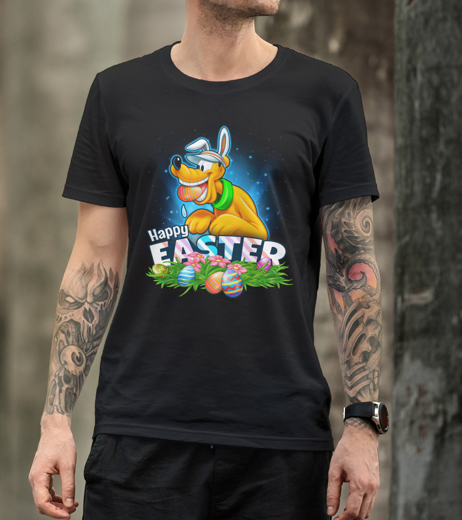Happy Easter Pluto Colorful Eggs Bunny Ears T-Shirt