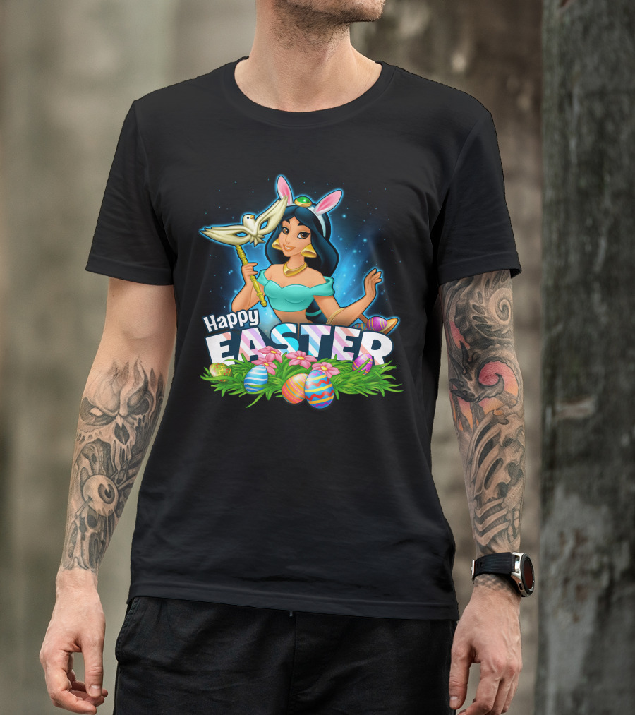 JASMINE Happy Easter Bunny Ears Doves Colorful Eggs T-Shirt