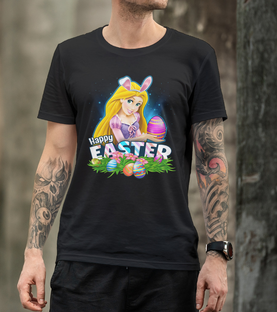 RAPUNZEL Happy Easter Bunny Ears Colorful Eggs Flower Patch T-Shirt