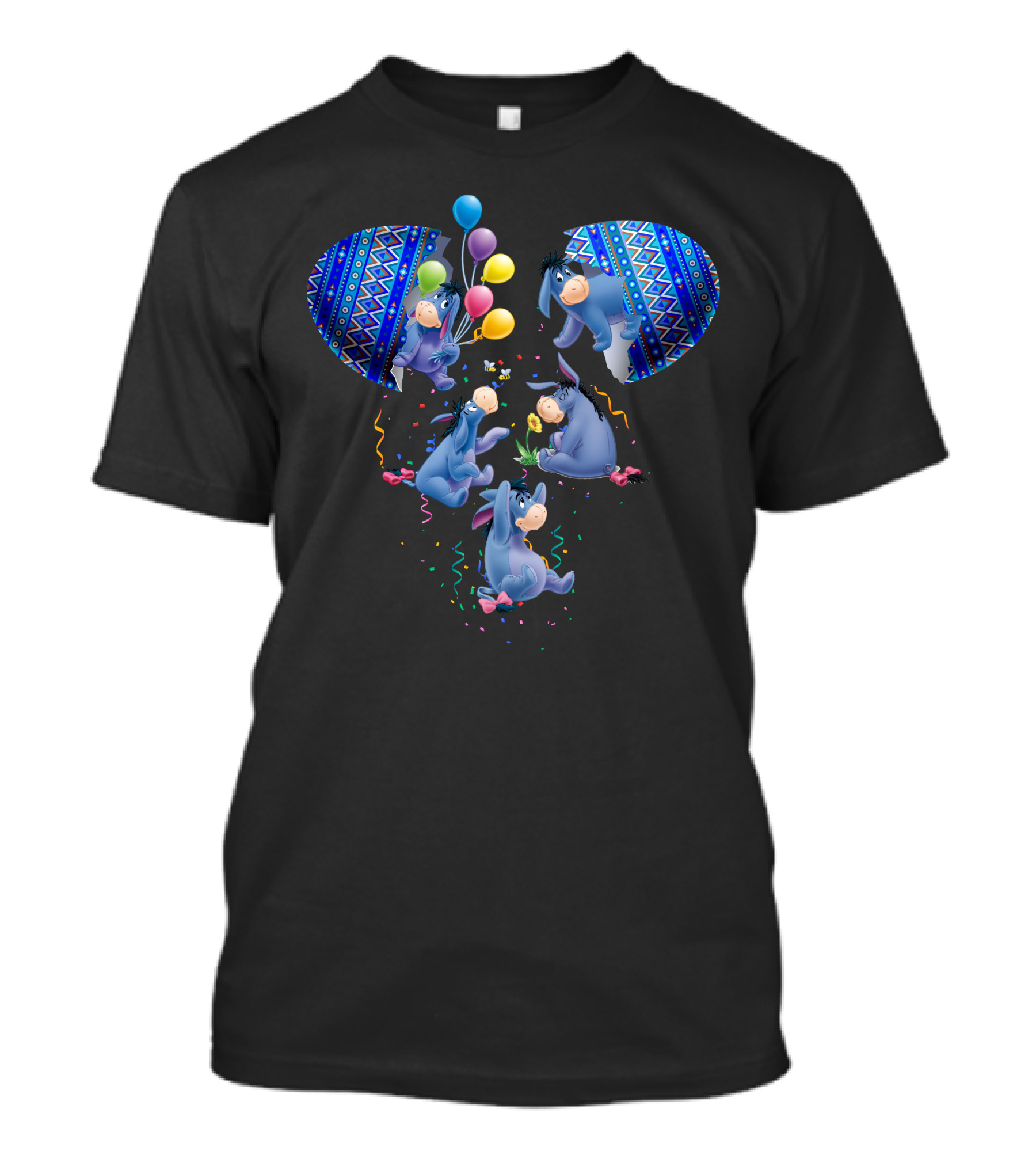Eeyore Colorful Celebrations With Balloons And Patterns Featuring Disney's Winnie The Pooh Character T-Shirt