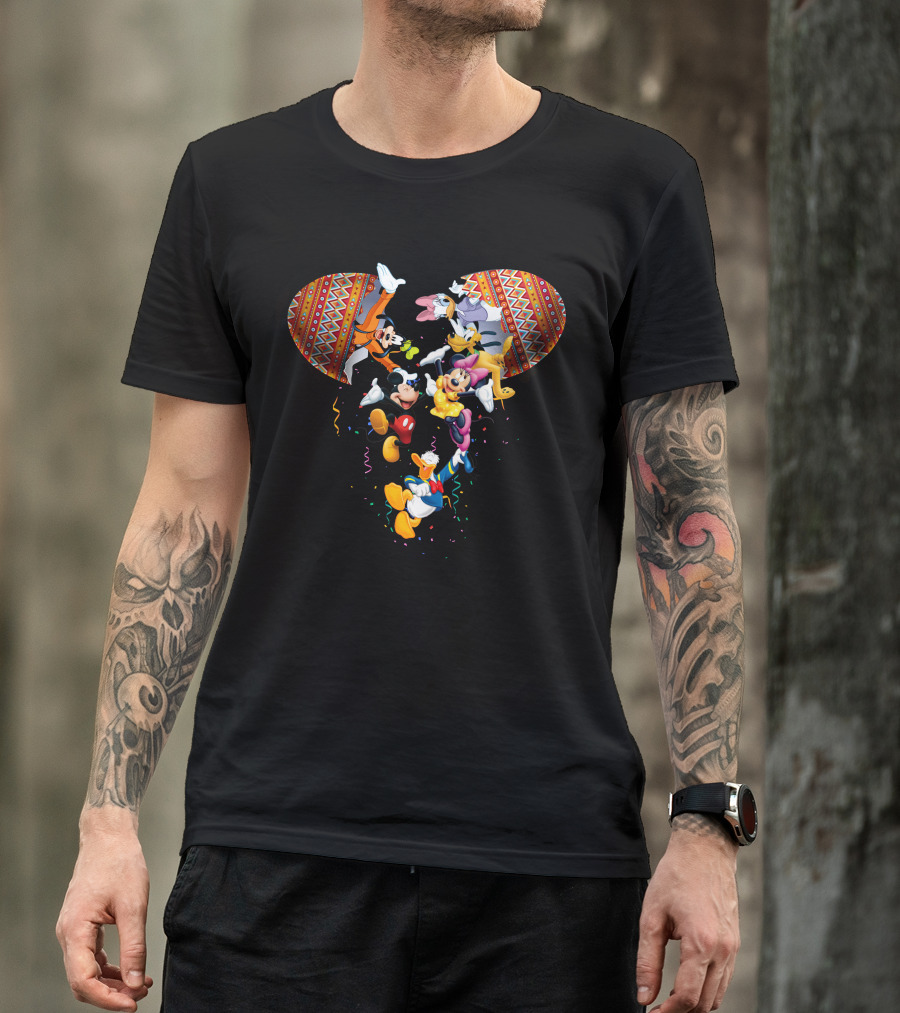 Mickey And Friends Colorful Celebration With Confetti And Patterns T-Shirt