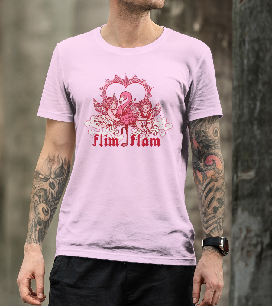 FLIM FLAM CHERUB LIGHT PINK HEART FLAMINGO T-Shirt
