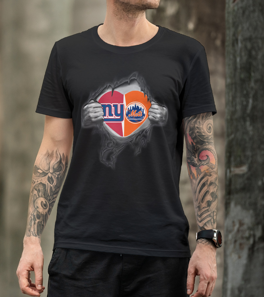 New York Giants Mets Heart Symbol Burst T-Shirt