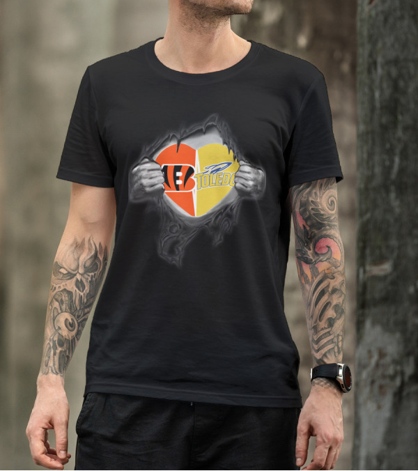 Cincinnati Bengals Toledo Rockets Heart Logo Fusion T-Shirt