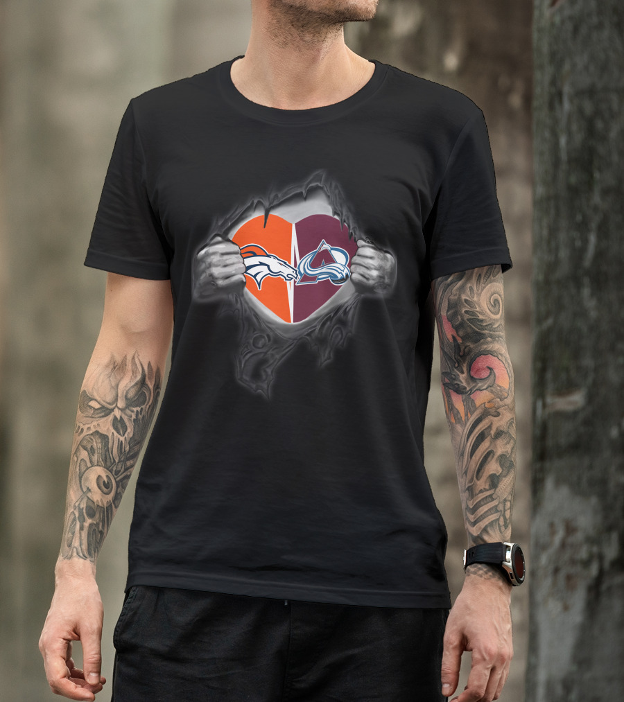 Broncos Colorado Avalanche Heart Logos Fan Passion T-Shirt