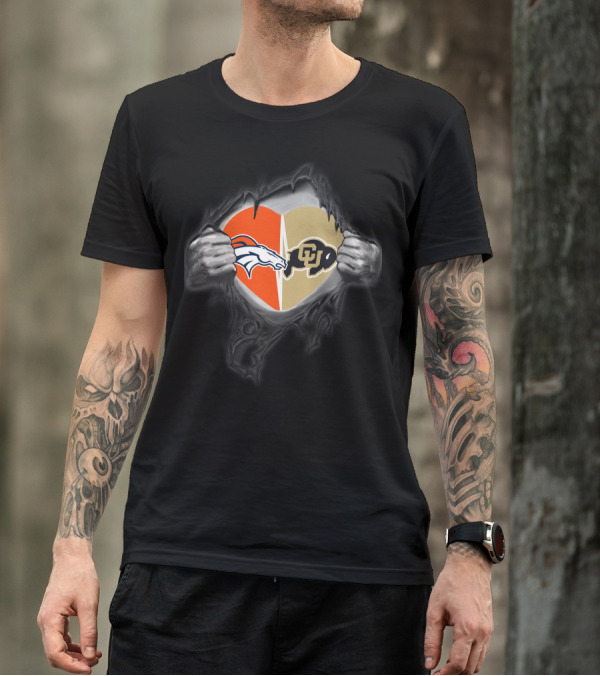 Broncos Colorado Buffaloes Heart Logo Fusion T-Shirt