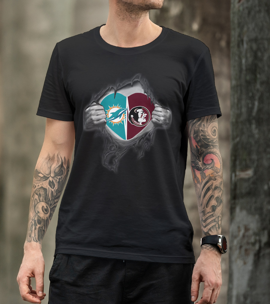 Miami Dolphins FSU Seminoles Heart Symbol Hands T-Shirt