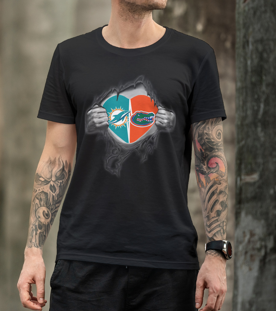 Dolphins Gators Heart Revealing T-Shirt