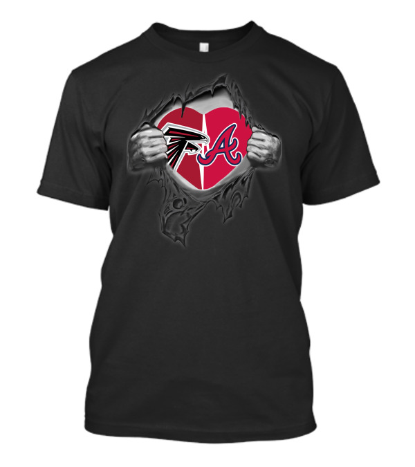 Falcons Braves Heart With Logos Inside Ripped Chest T-Shirt
