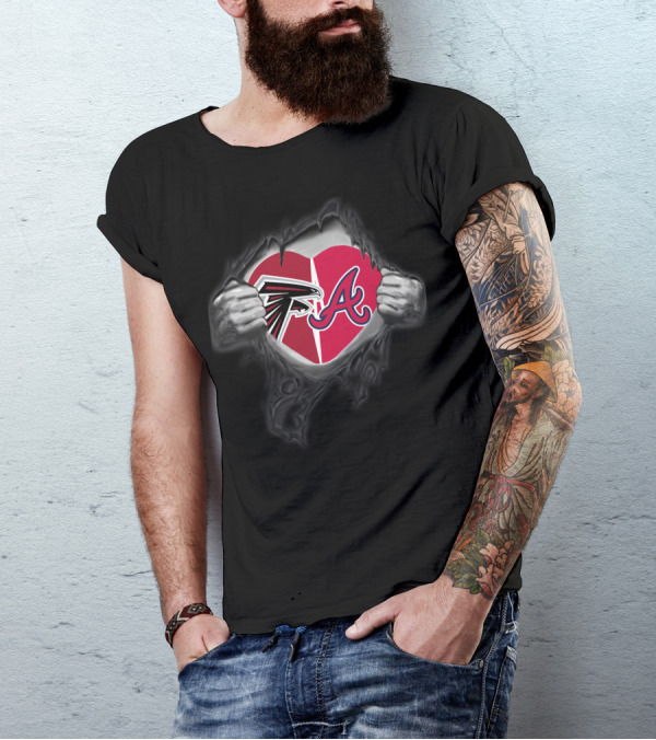 Falcons Braves Heart With Logos Inside Ripped Chest T-Shirt