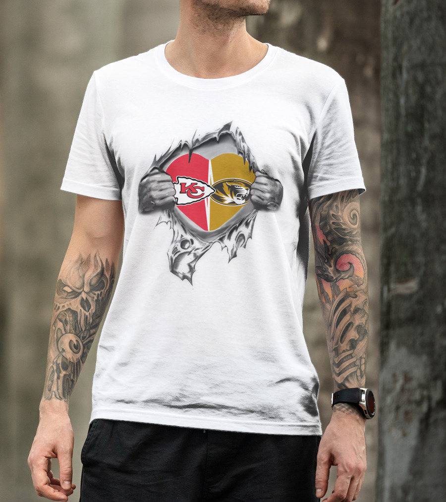 Kansas City Chiefs Missouri Tigers Heart Logo Chiefs Arrowhead Tigers Mascot T-Shirt