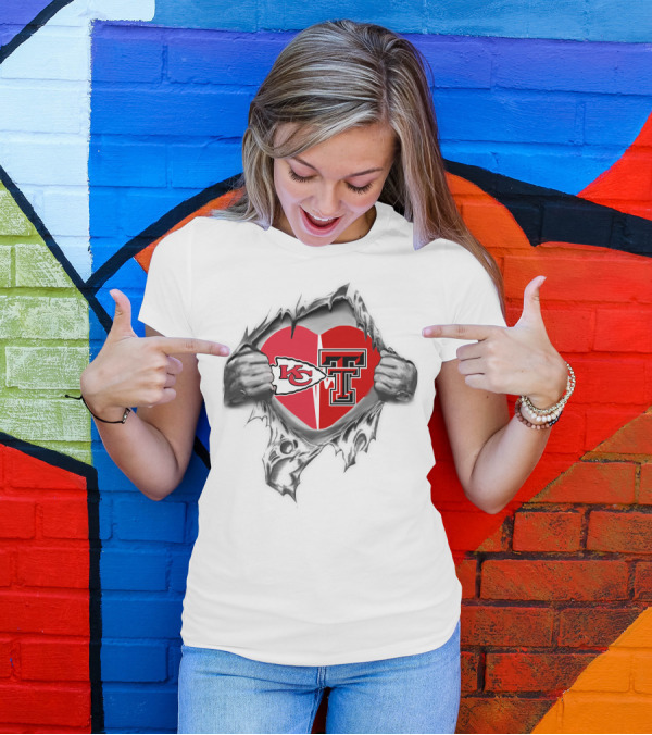 Kansas City Chiefs Texas Tech Heart Logos Torn T-Shirt