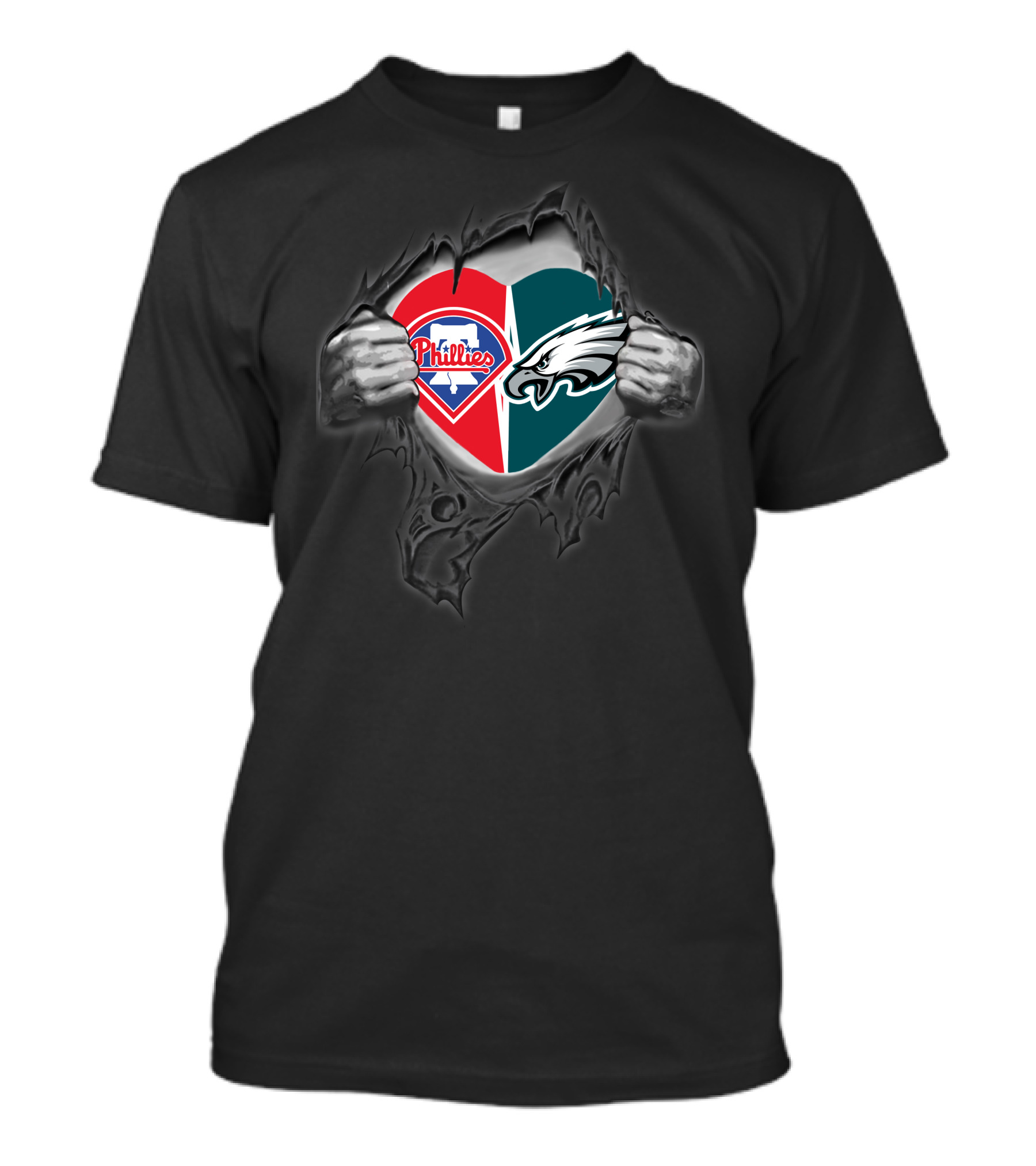 Philadelphia Eagles Phillies Heart Logo Inside Torn Fabric T-Shirt