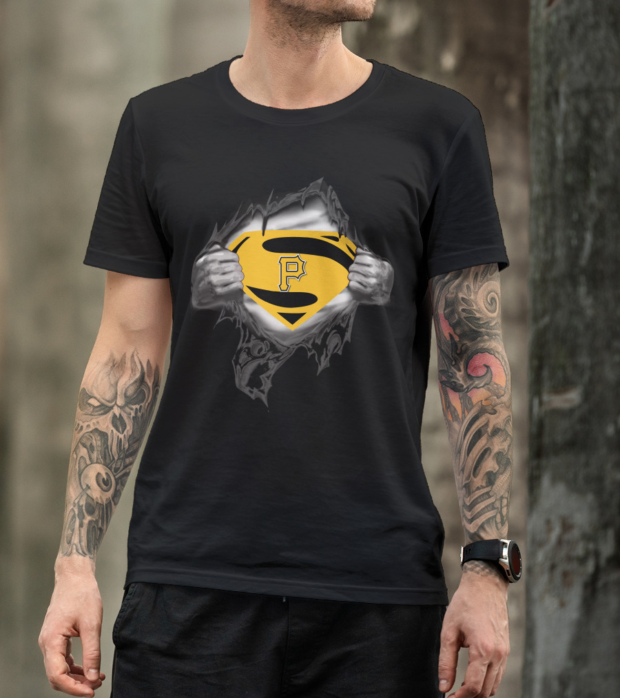 Pittsburgh Pirates Superman Logo Hands Ripping Open T-Shirt