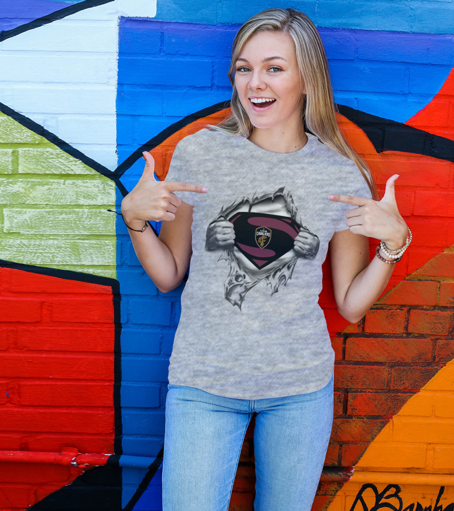 Cleveland Cavaliers Superman Logo Emblem Tear Reveals Team Crest T-Shirt