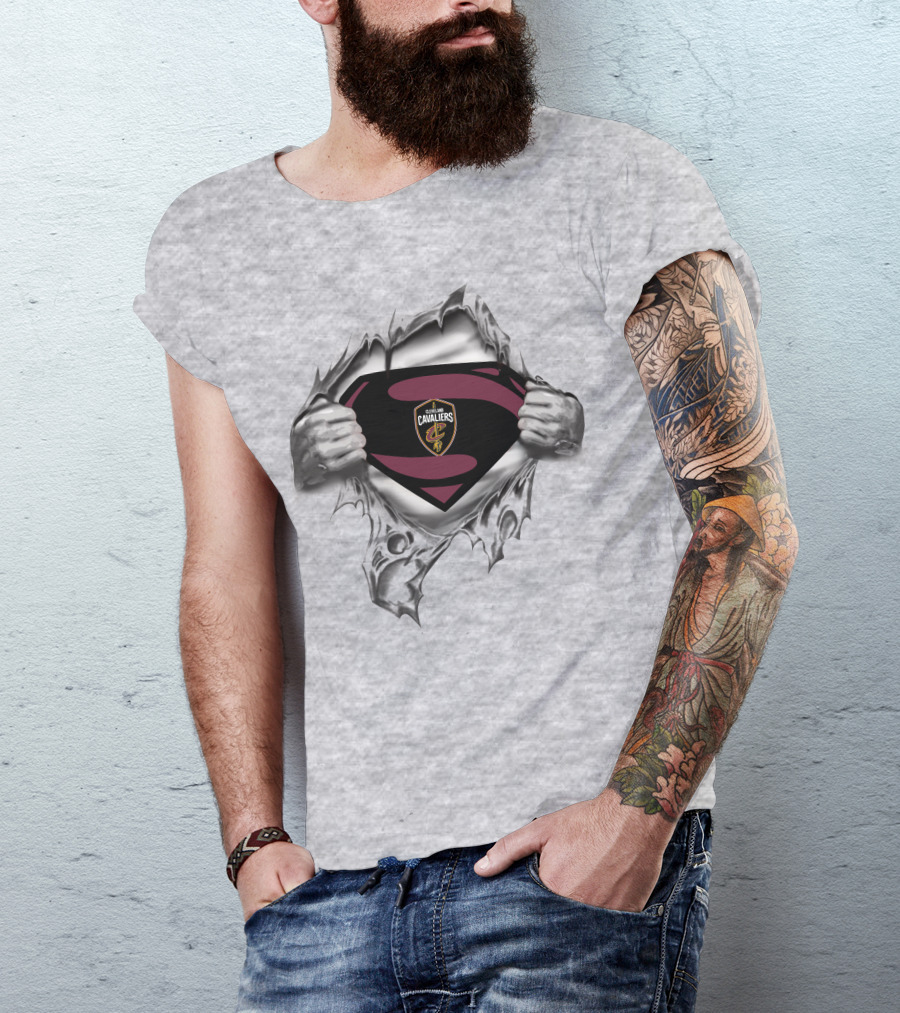 Cleveland Cavaliers Superman Logo Emblem Tear Reveals Team Crest T-Shirt