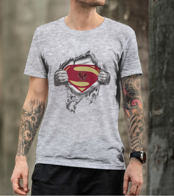 Boston College BC Superman Logo Ripped Chest T-Shirt