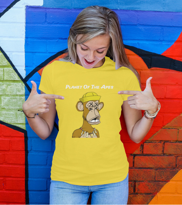 Planet Of The Apes NFT Style Yellow Hat Cross-Eyed Ape T-Shirt