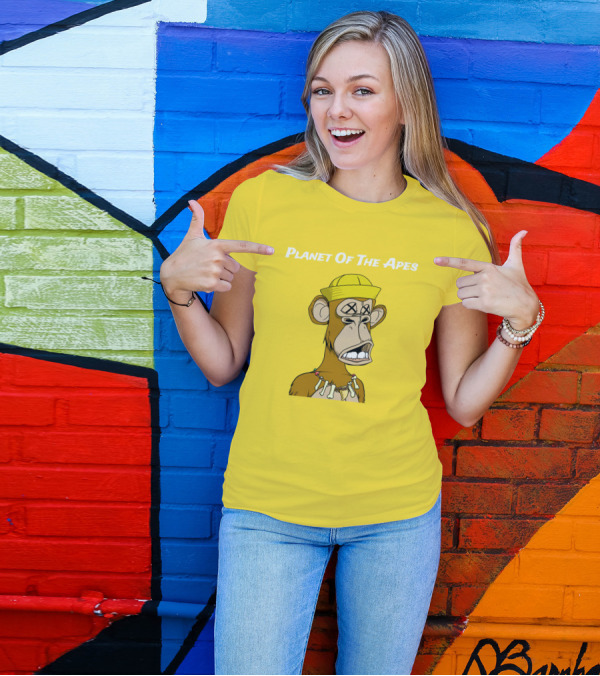 Planet Of The Apes NFT Style Yellow Hat Cross-Eyed Ape T-Shirt