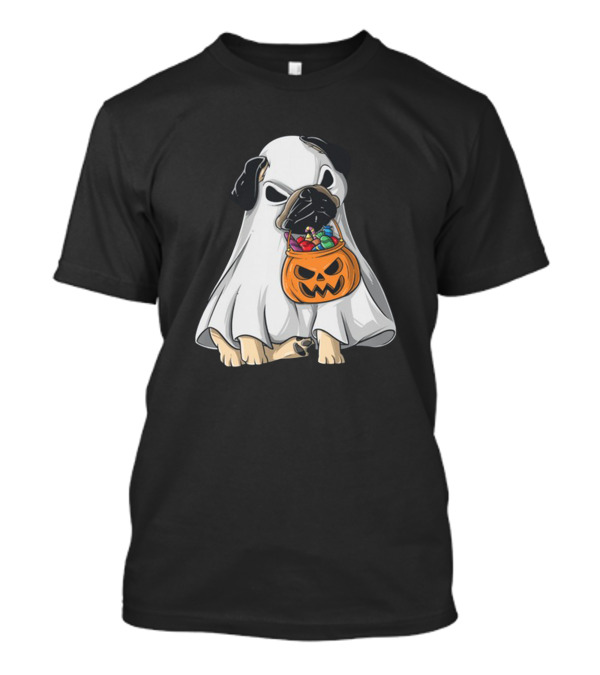 Bestee Shops Ghost Pug With Halloween Candy Bucket T-Shirt