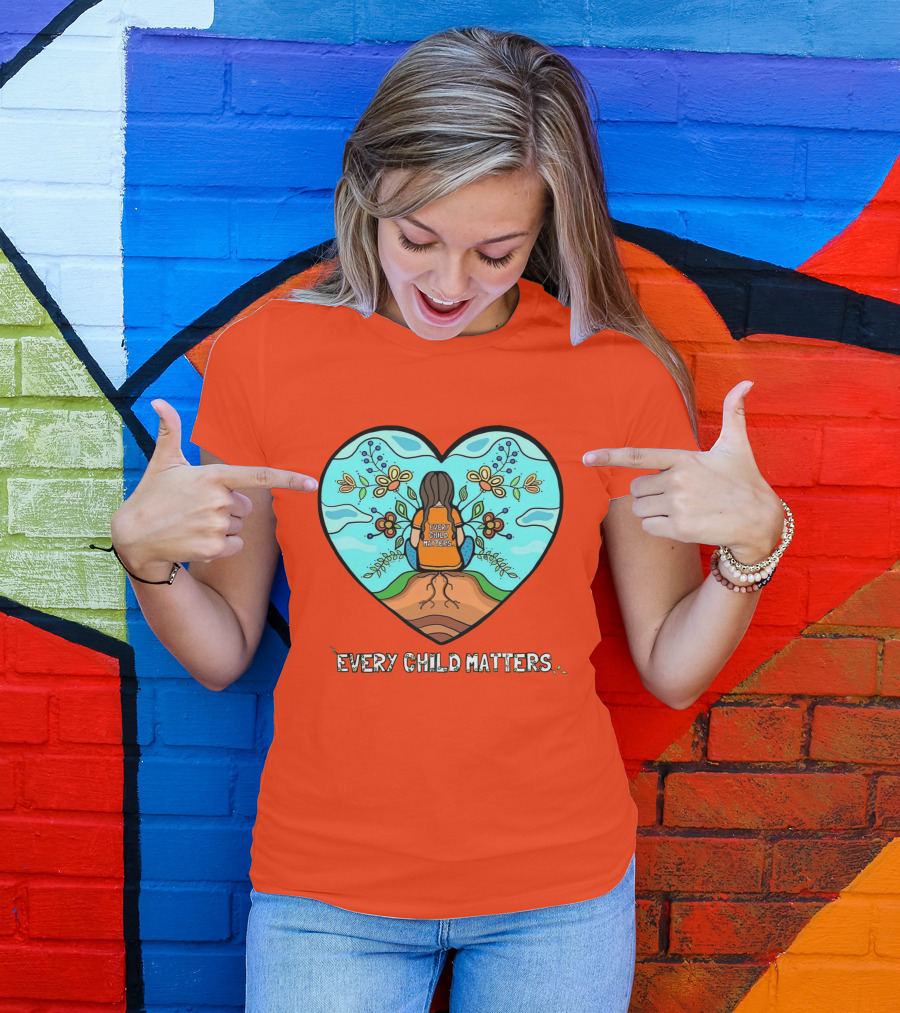 Every Child Matters Heart Design With Orange Background T-Shirt