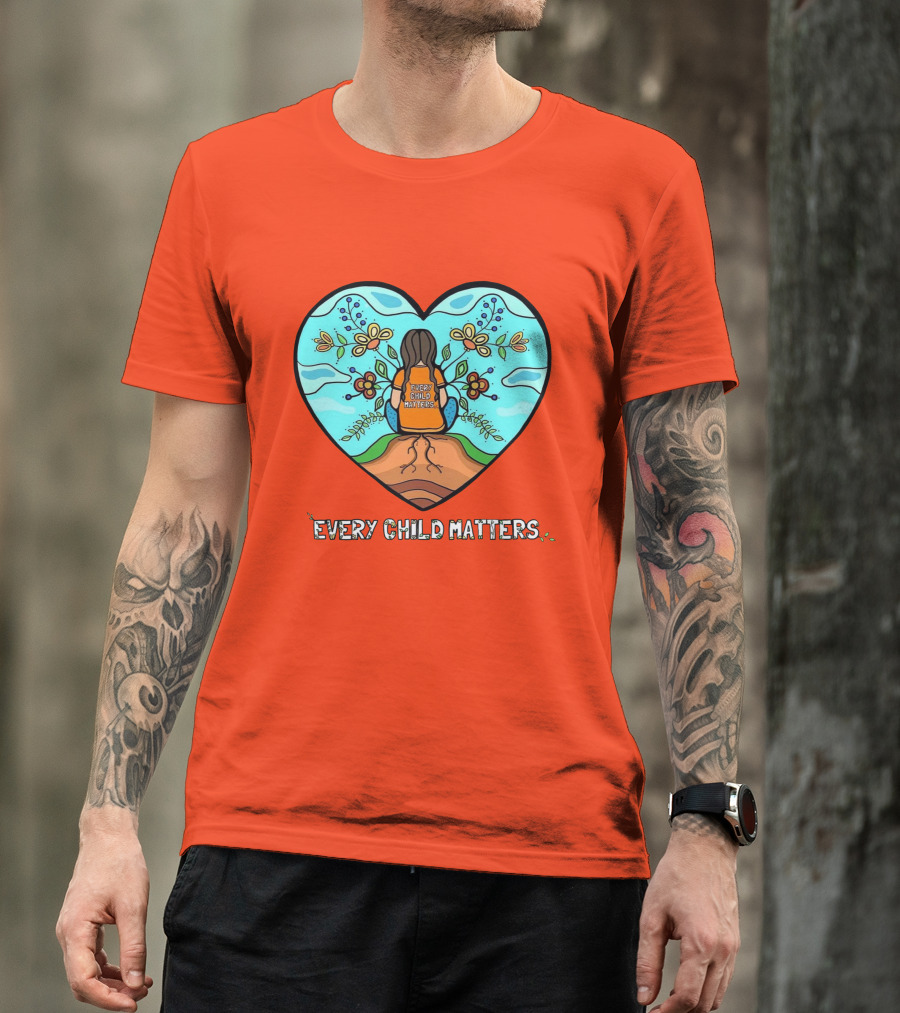 Every Child Matters Heart Design With Orange Background T-Shirt