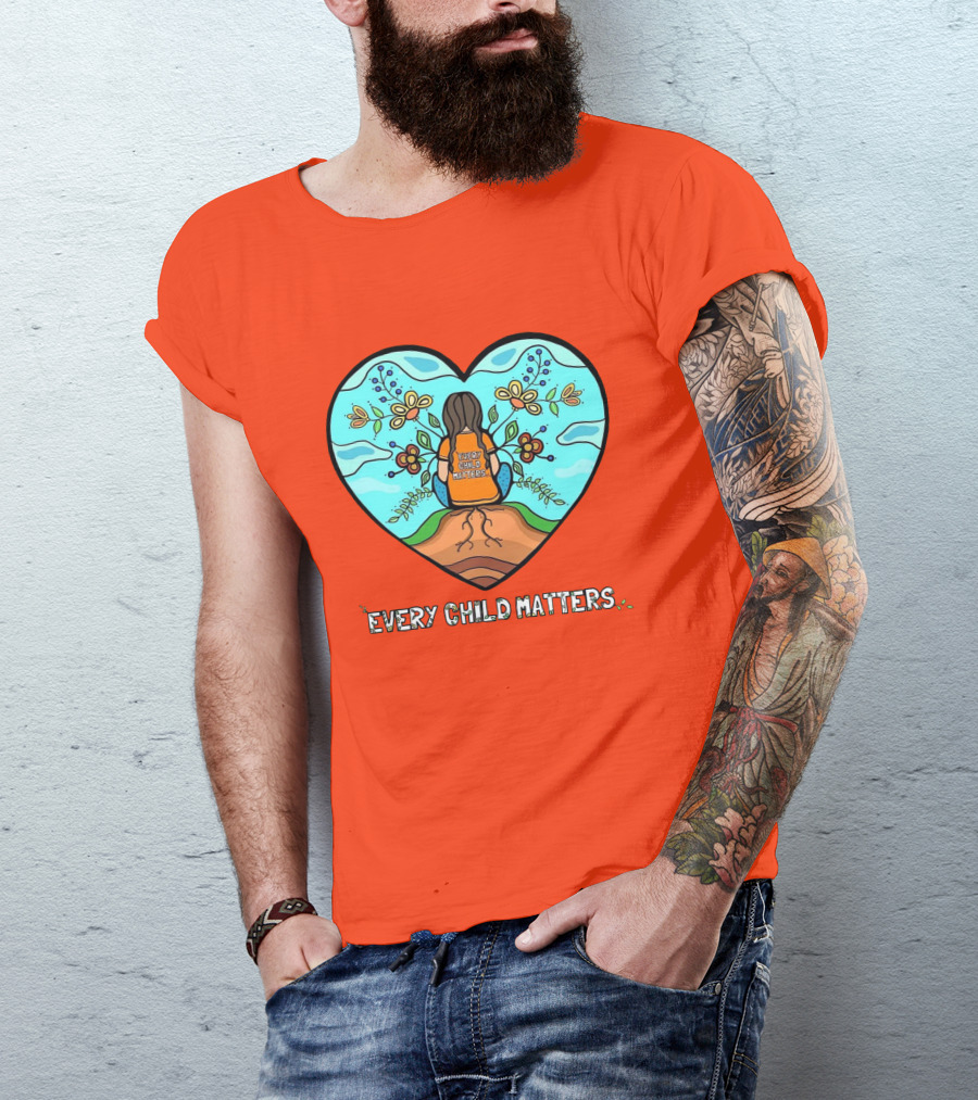 Every Child Matters Heart Design With Orange Background T-Shirt