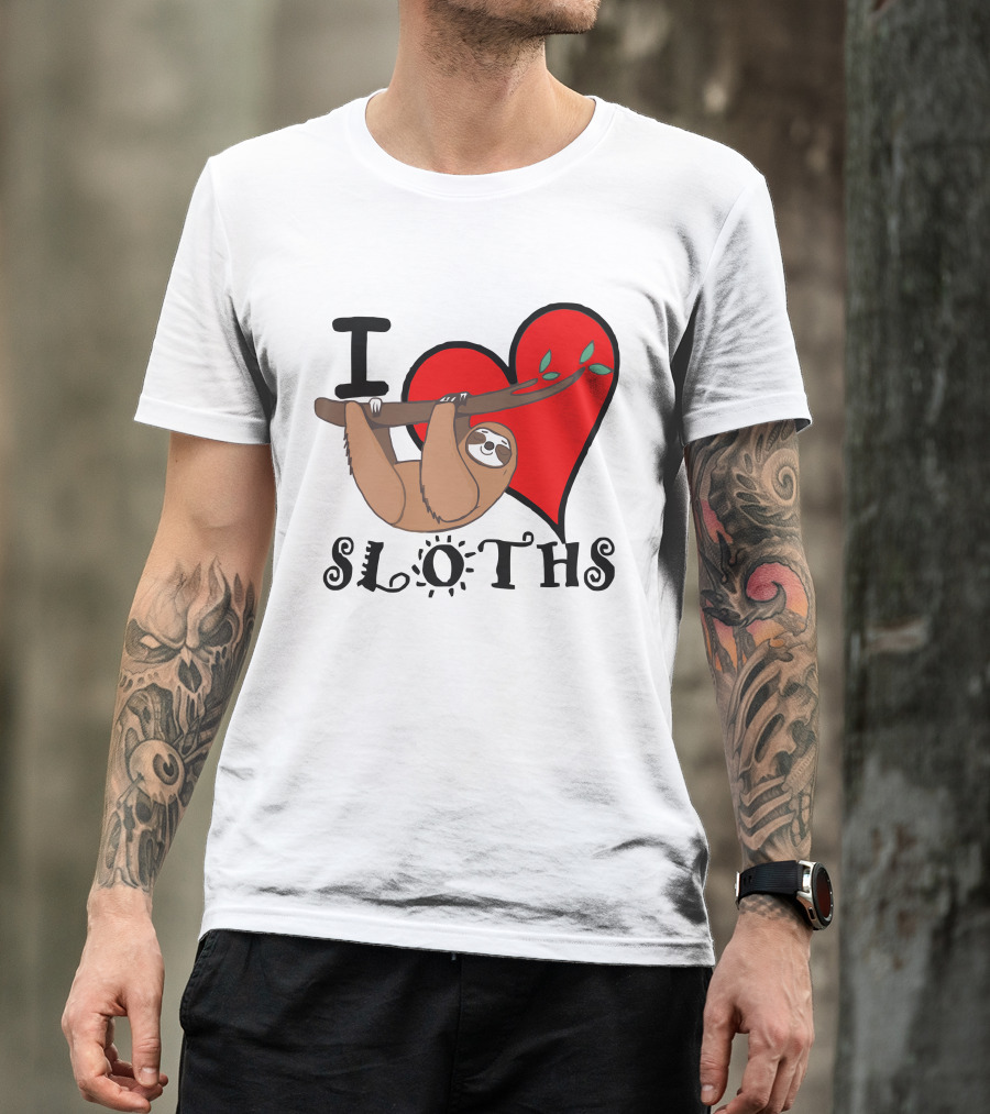 I Love Sloths Heart Hanging Sloth T-Shirt