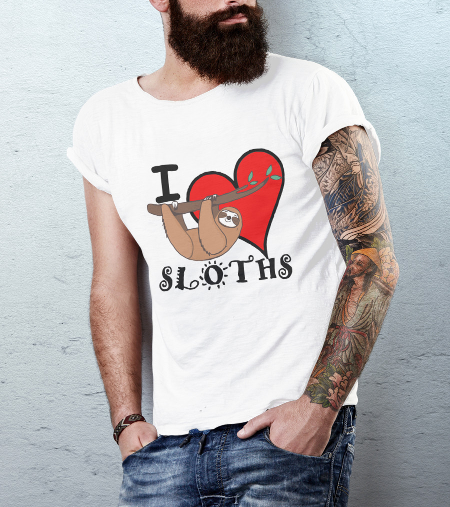 I Love Sloths Heart Hanging Sloth T-Shirt