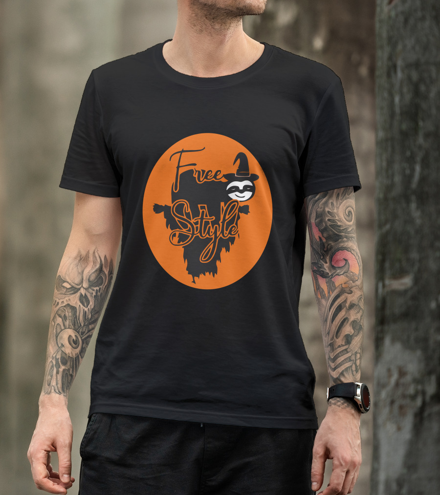 Free Style Halloween Sloth With Witch Hat In Orange Oval T-Shirt