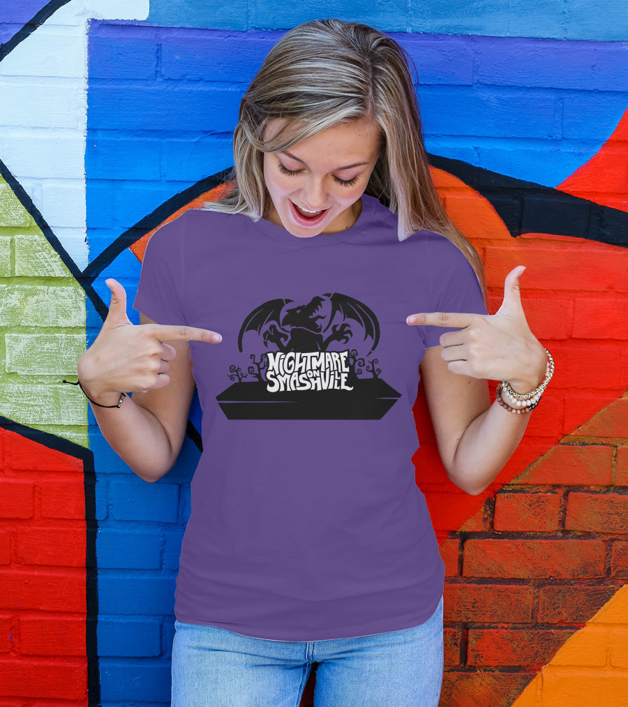 Nightmare On Smashville Purple Design Featuring Dragon And Tiny Syd Halloween T-Shirt