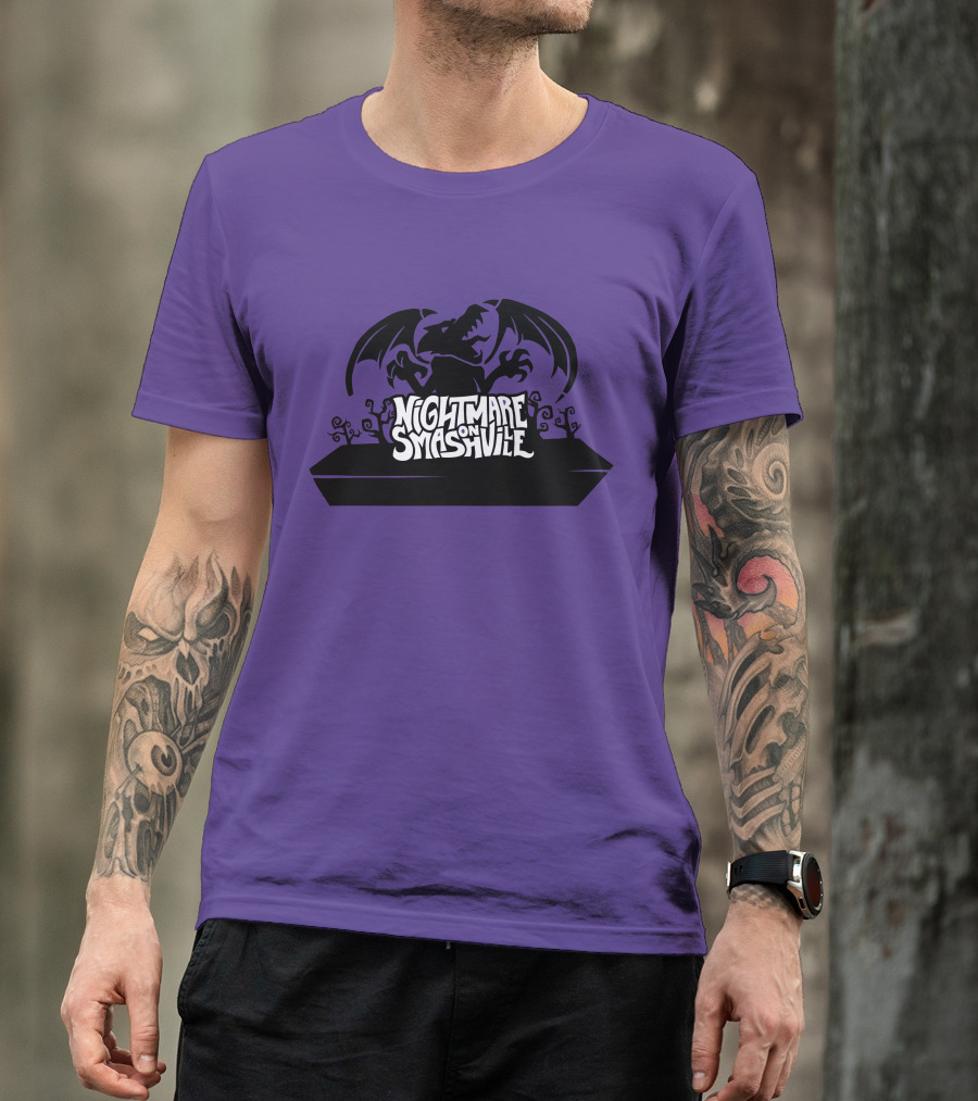 Nightmare On Smashville Purple Design Featuring Dragon And Tiny Syd Halloween T-Shirt