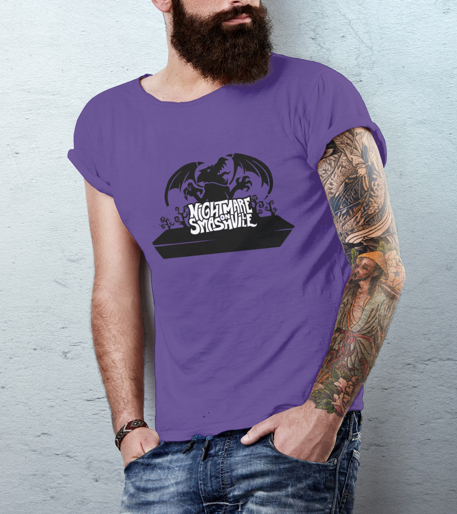 Nightmare On Smashville Purple Design Featuring Dragon And Tiny Syd Halloween T-Shirt