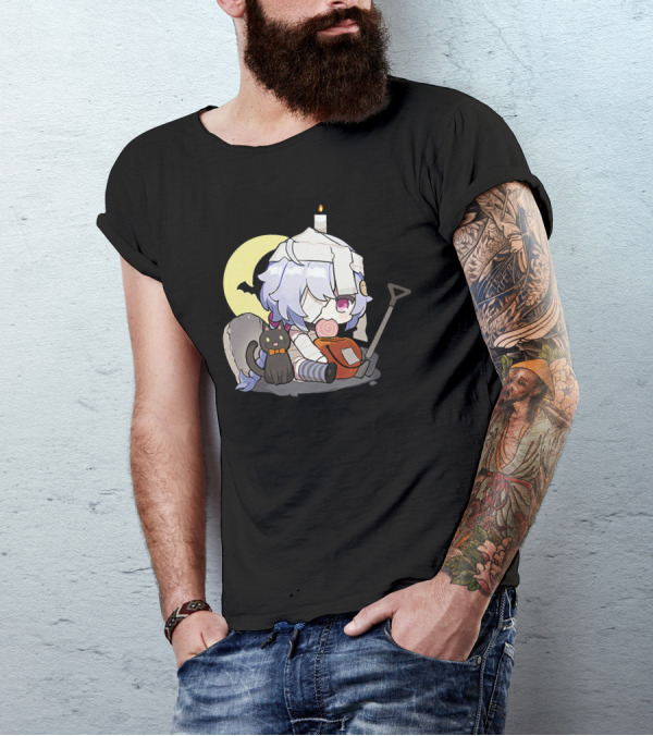 Happy Halloween Genshin Impact Ganyu Chibi Black Cat Moon Costume T-Shirt