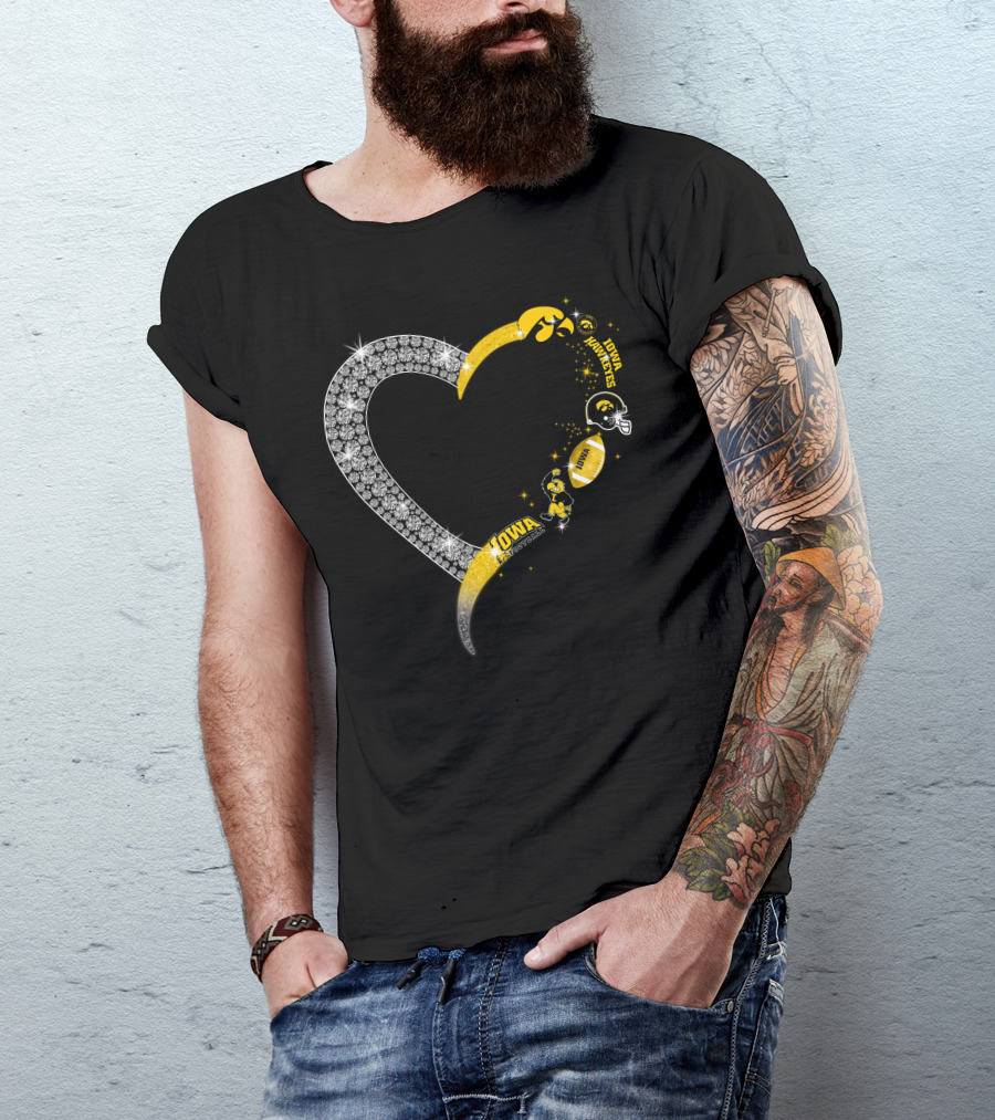 Iowa Hawkeyes Heart Logo Football Themed T-Shirt