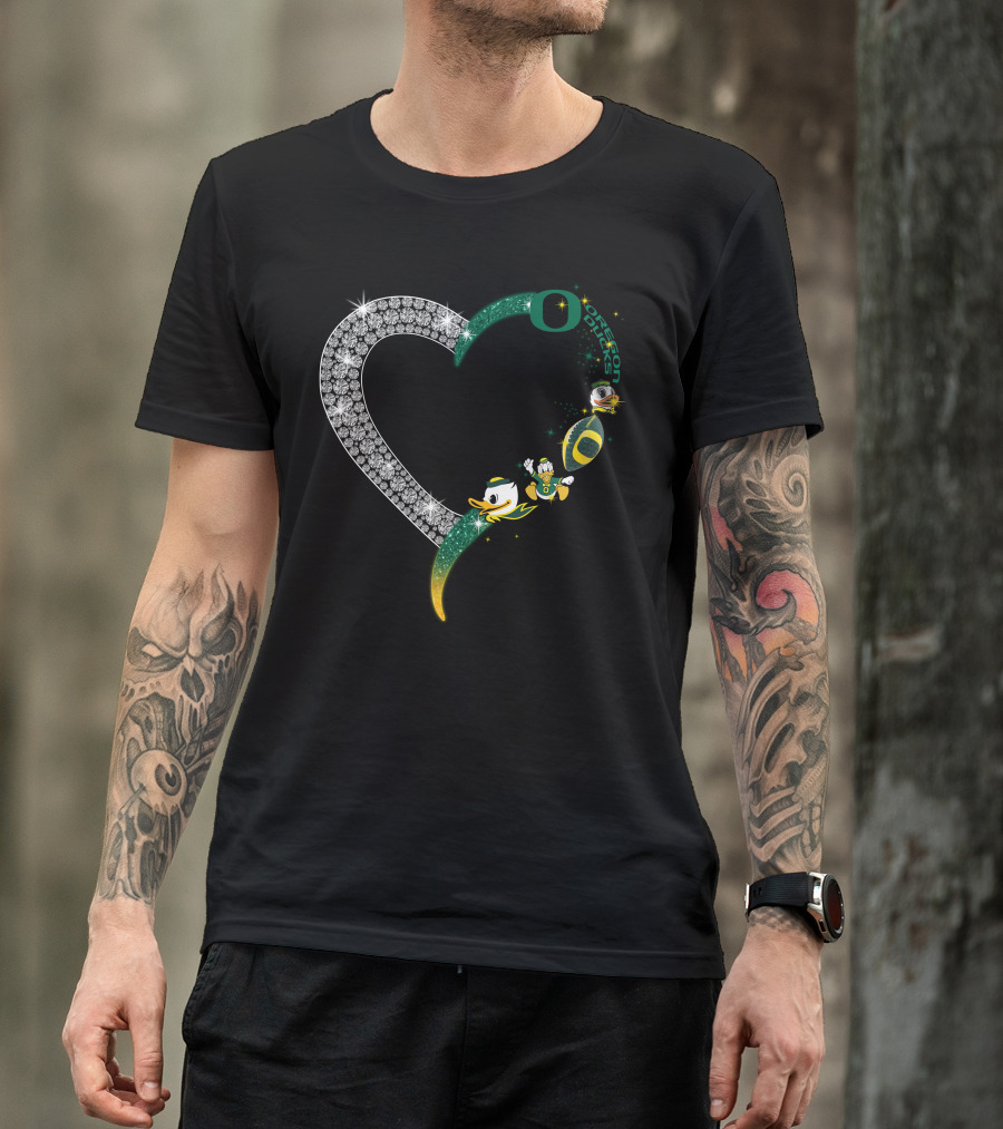 OD Heart Oregon Ducks Sparkling Heart Puddles Football T-Shirt