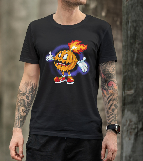 Halloween Pumpkin Fiery Character With Sneakers T-Shirt