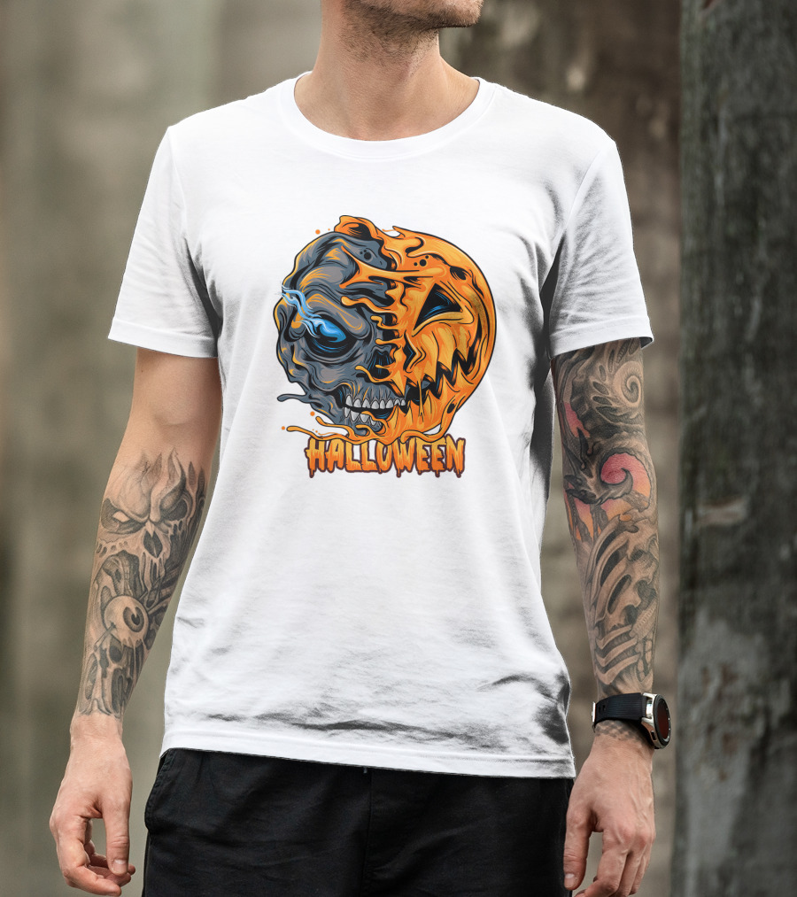 Halloween Skull And Pumpkin Fusion T-Shirt