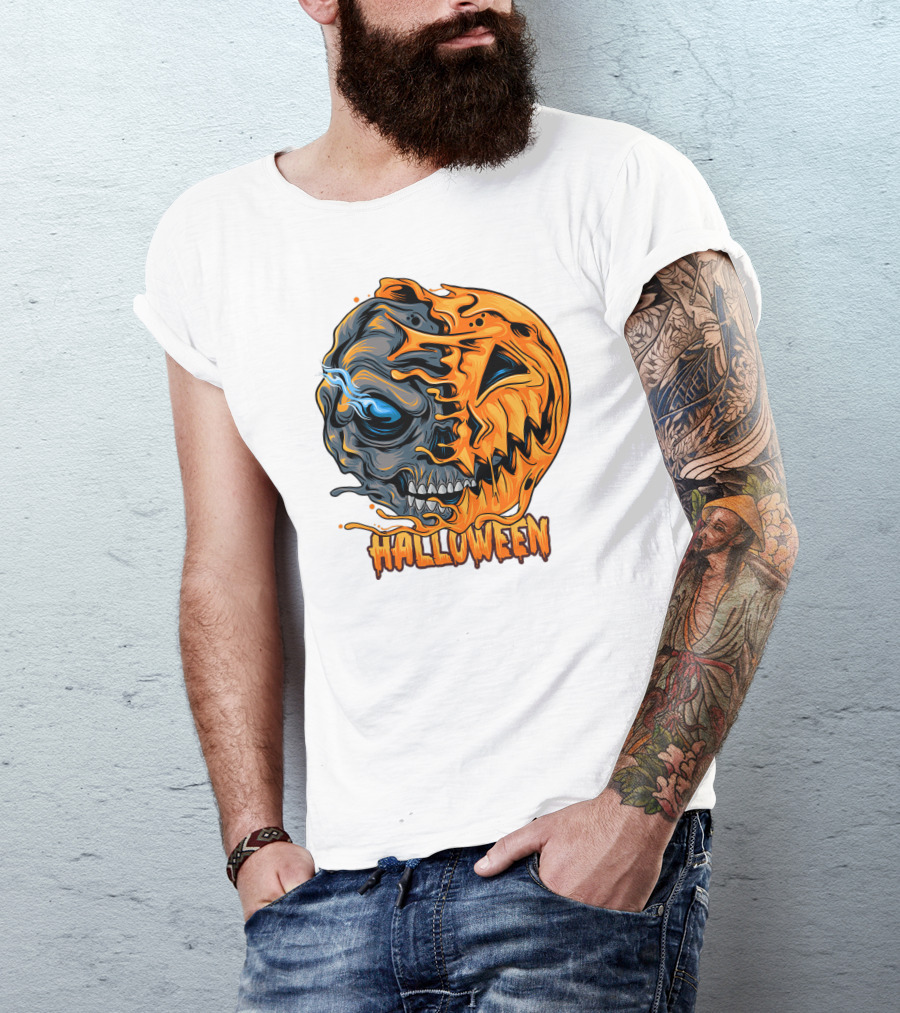 Halloween Skull And Pumpkin Fusion T-Shirt