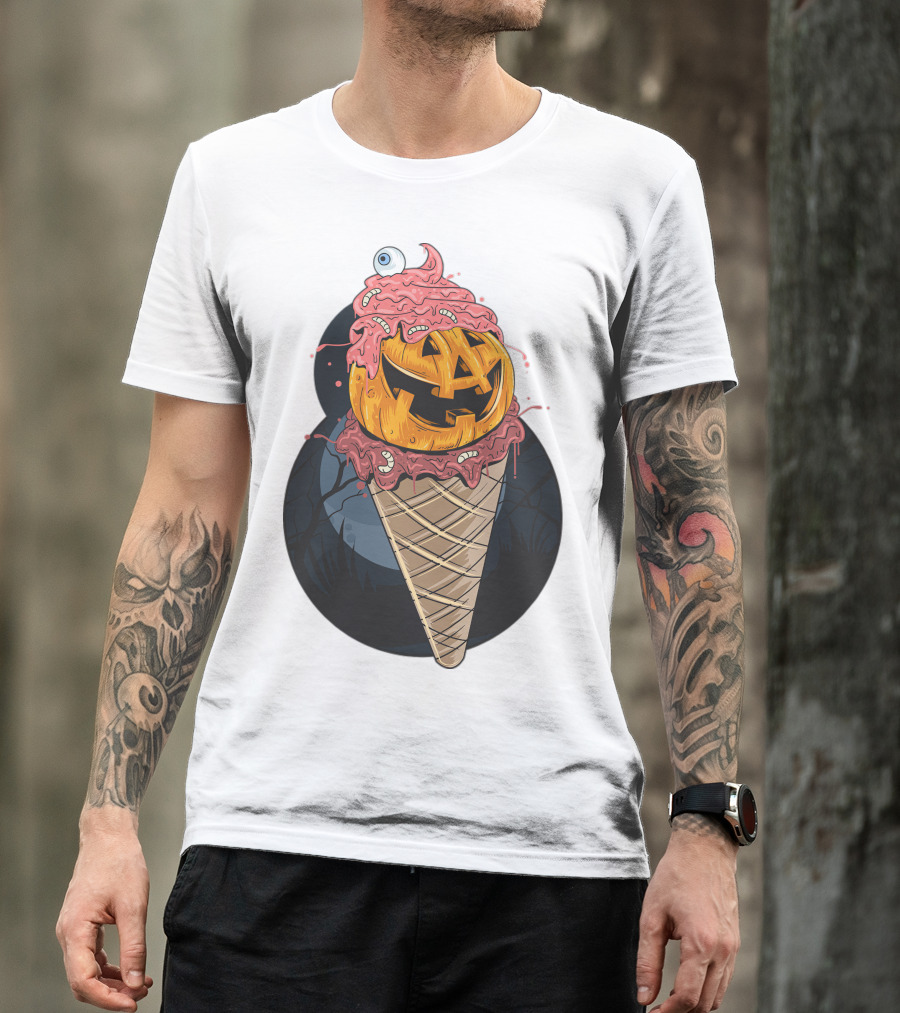 Ice Cream Pumpkin Creepy Cone Halloween Mashup T-Shirt