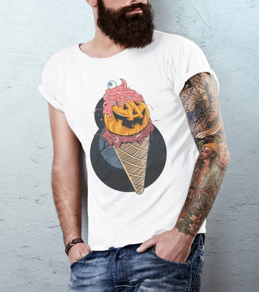 Ice Cream Pumpkin Creepy Cone Halloween Mashup T-Shirt