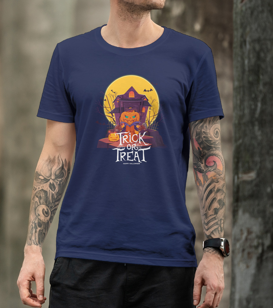 Halloween Trick Or Treat Happy Halloween Haunted House Pumpkin Bats T-Shirt