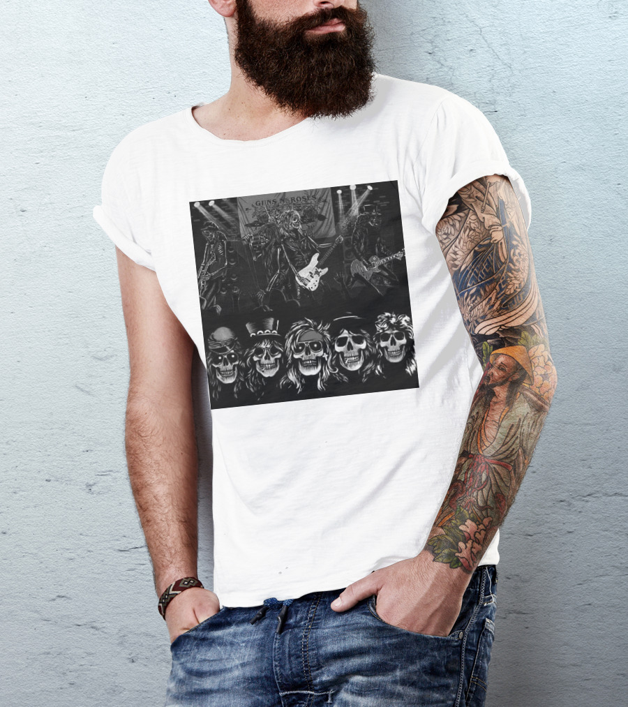 Guns N' Roses Skeleton Band Members Rock Concert Scene T-Shirt