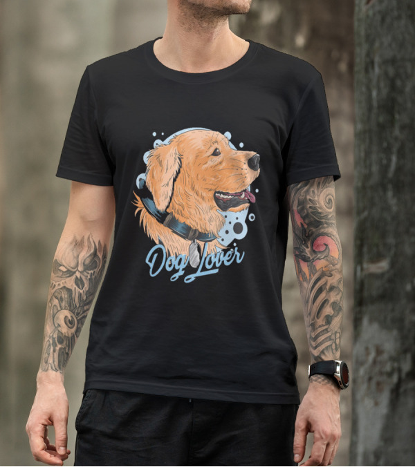 Dog Lover Happy Golden Retriever Head With Collar And Blue Bubbles T-Shirt